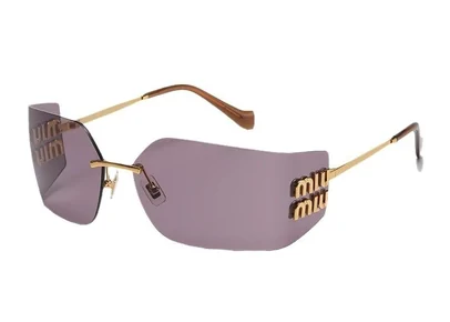 Randlose Sonnenbrille mit getönten Gläsern und goldfarbenen Bügeln